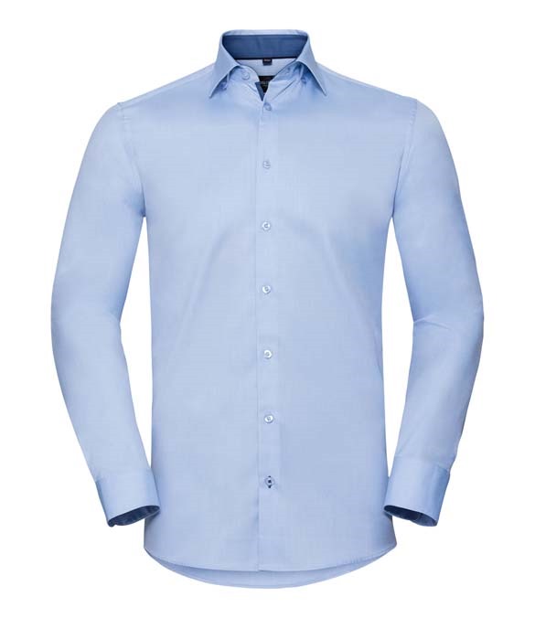 Russell Collection Long Sleeve Contrast Herringbone Shirt